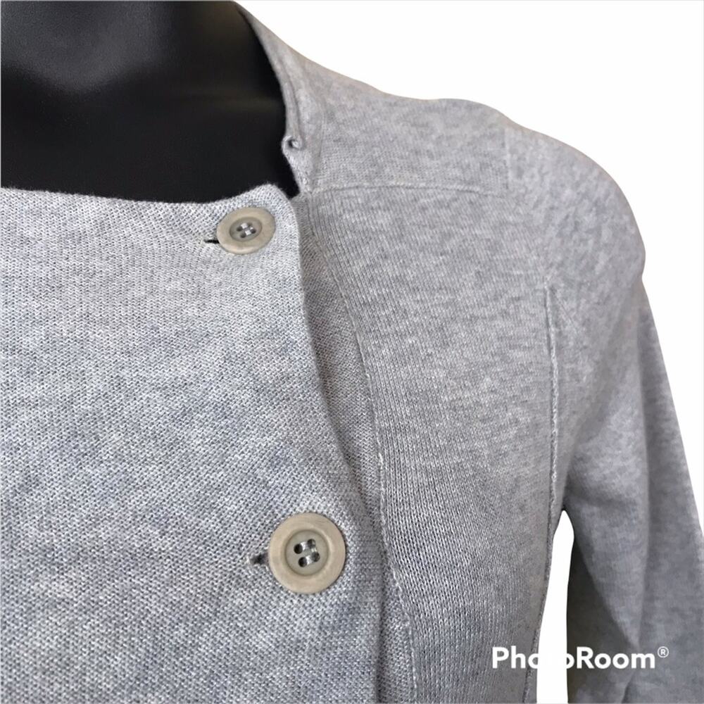 EILEEN FISHER Petite Double Breasted Gray Sweater Sz  PS - Picture 2 of 4